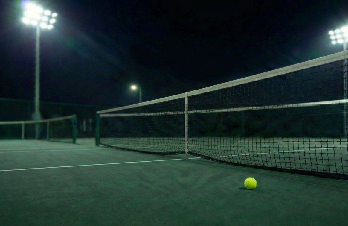 Floodlit courts at night